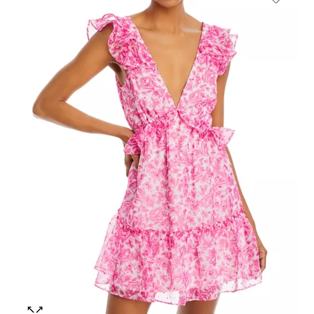 AQUA Pink and White Floral Ruffle Trim Mini Dress Small